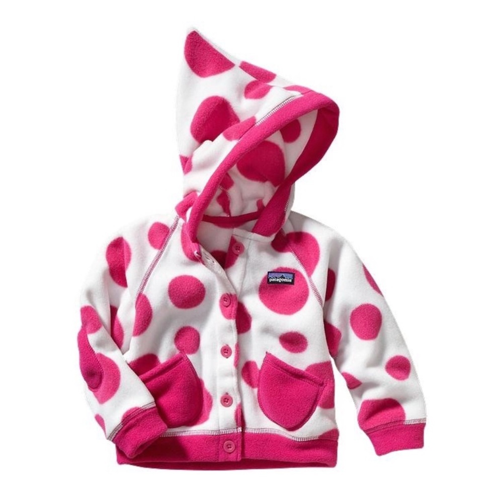 Patagonia Baby Swirly Top Fleece Jacket Size 0 Months pink dots RARE HTF